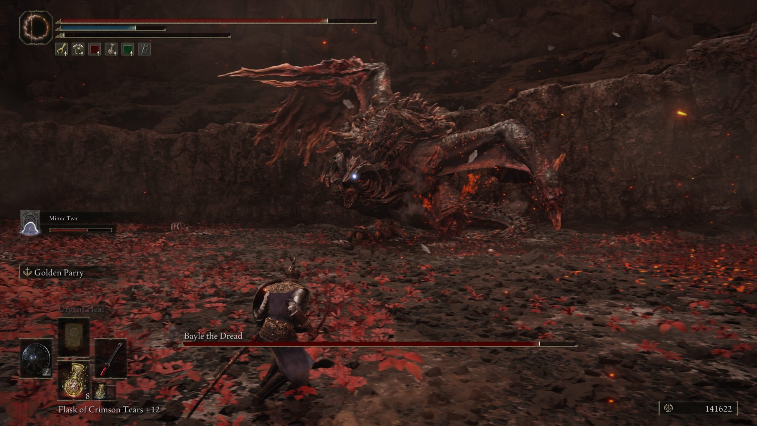 elden ring shadow of the erdtree how to beat bayle the dread - bayle looks at our character in his arena