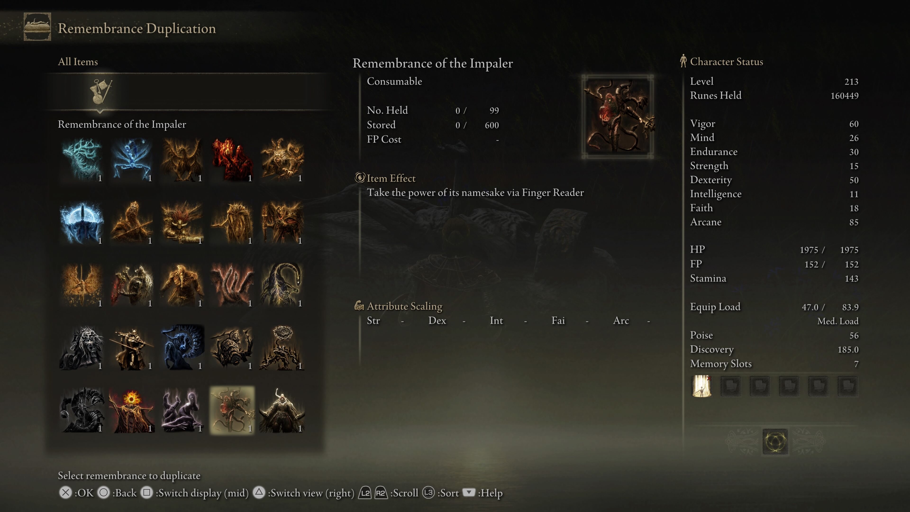 elden ring shadow of the erdtree how to duplicate remembrance - a menu showing boss souls obtained