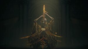 elden ring shadow of the erdtree how to beat midra, lord of frenzied flame - midra pulls a weapon out of their head.