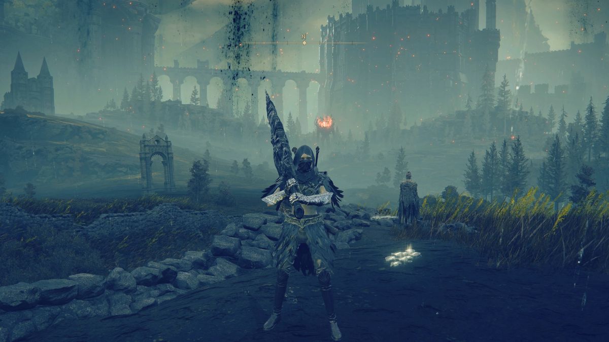Elden Ring Shadow of the Erdtree Ancient Meteoric Ore Greatsword - Player standing in field while holding weapon