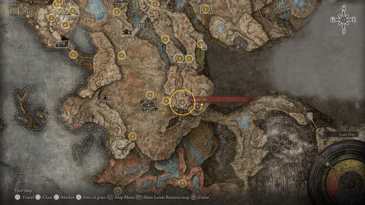 Elden Ring Shadow of the Erdtree Dragon Hunter's Great Katana - Map showing dungeon location