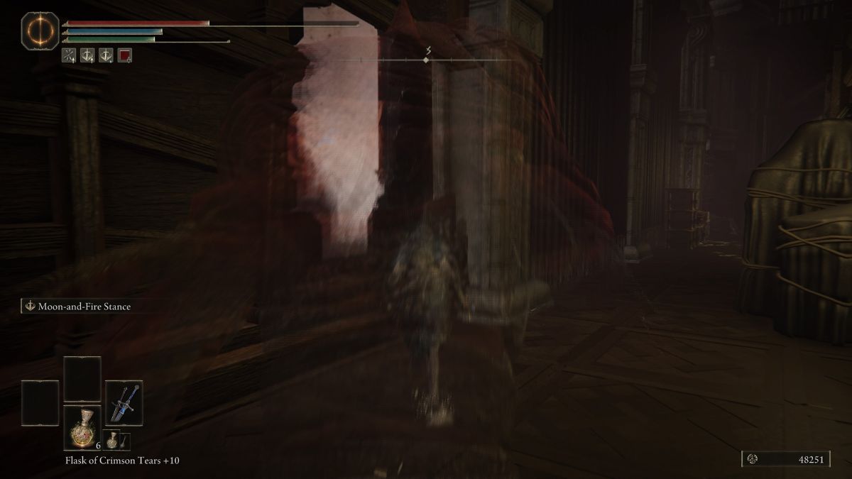 Elden Ring Shadow of the Erdtree Finger Ruins of Dheo - Player jumping through hole in wall