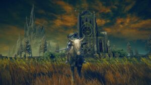 Elden Ring Shadow of the Erdtree Cathedral of Manus Metyr - Player in front of cathedral