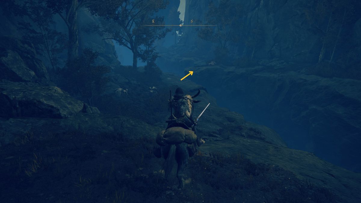 Elden Ring Shadow of the Erdtree Rakshasa's Great Katana - Player riding horse over cliffs