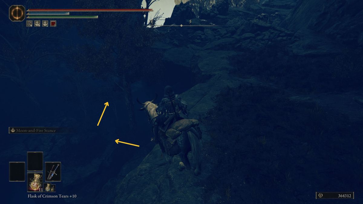 Elden Ring Shadow of the Erdtree Rakshasa's Great Katana - Player standing on ledge overlooking platform