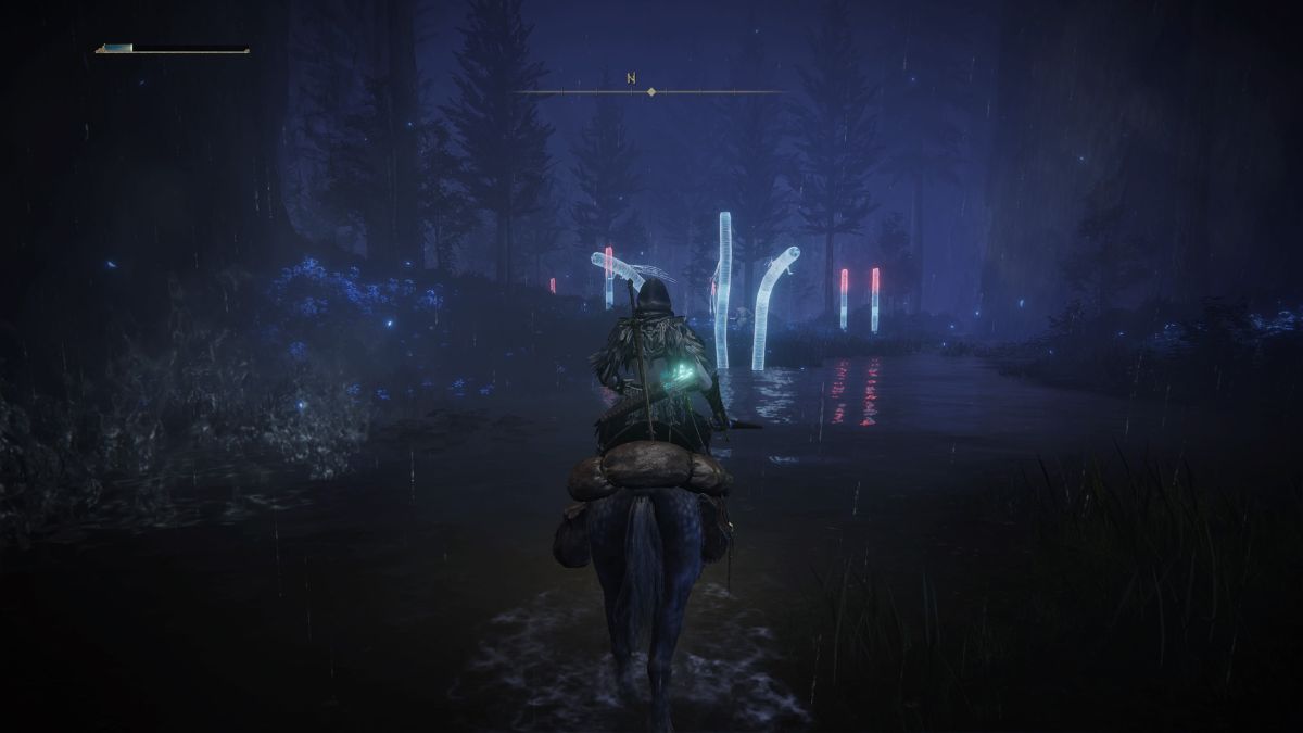 Elden Ring Shadow of the Erdtree Star-Lined Sword. Player running through a dark ravine
