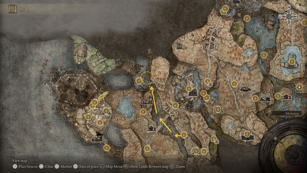 Elden Ring Shadow of the Erdtree Two-Headed Turtle Talisman - Map showing location of the Two Headed Turtle Talisman