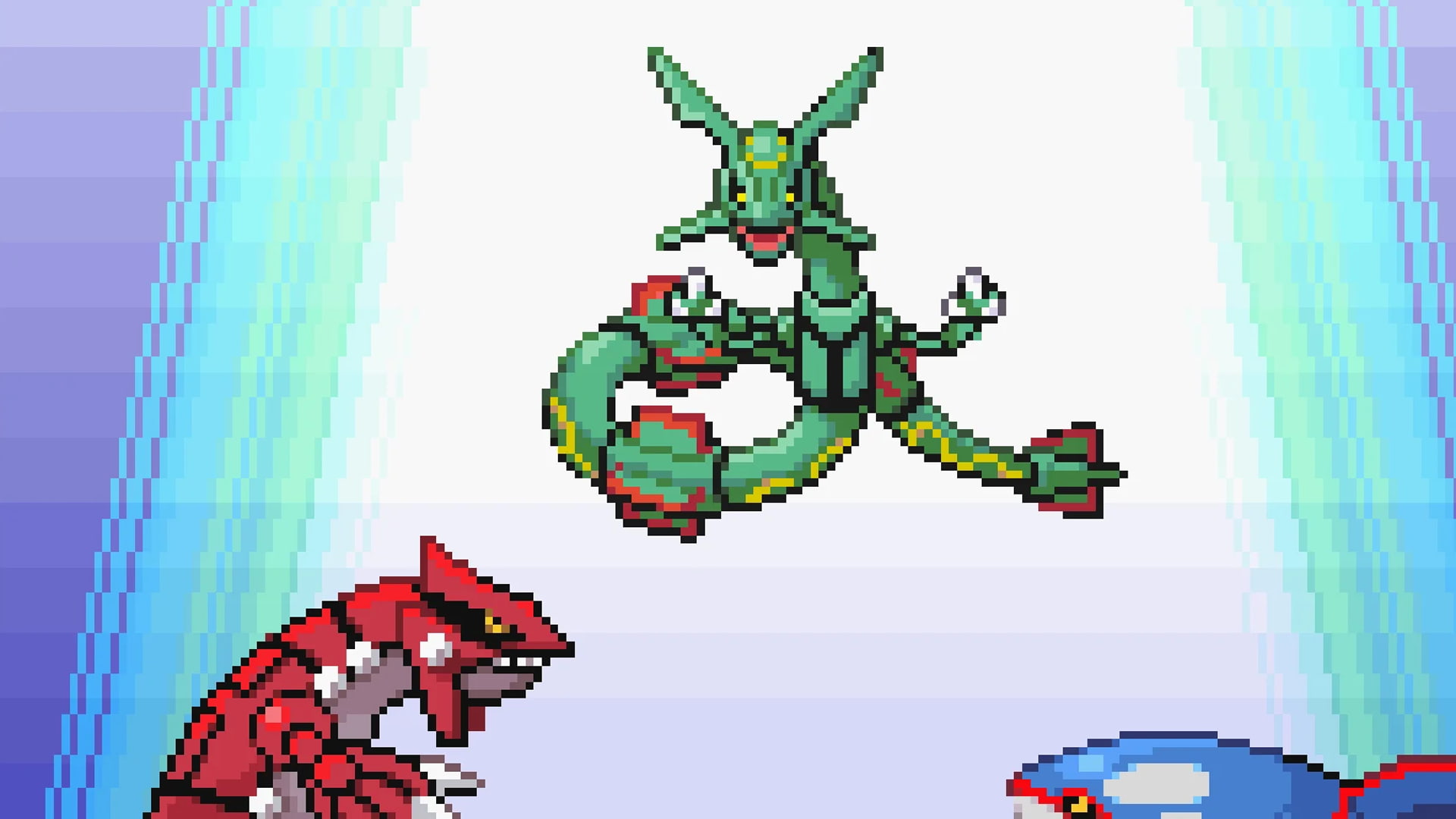 Rayquaza calming Groudon and Kyogre in Pokémon Emerald