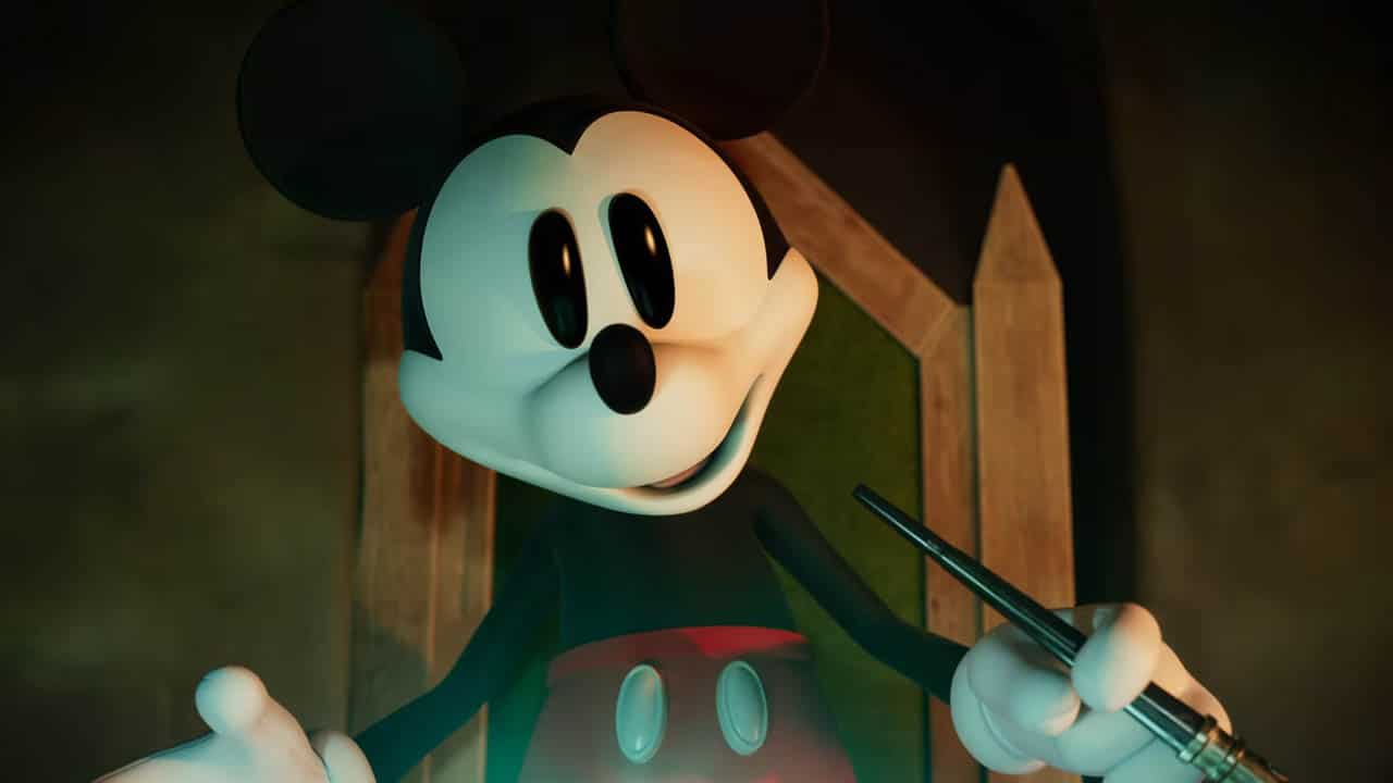 A mickey mouse is holding a wand, with Disney Epic Mickey Rebrushed coming to Xbox and Switch.