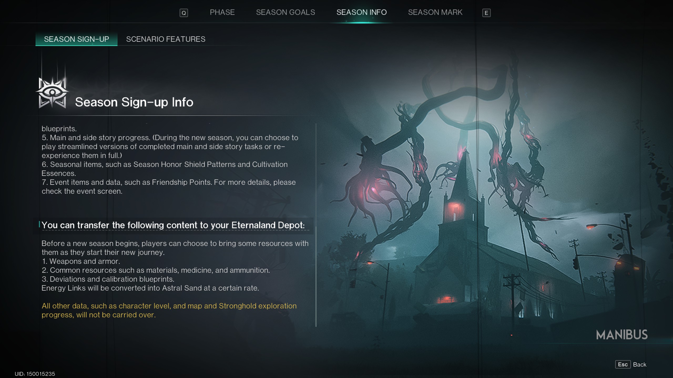 Picture of the in game menu for Once Human.
