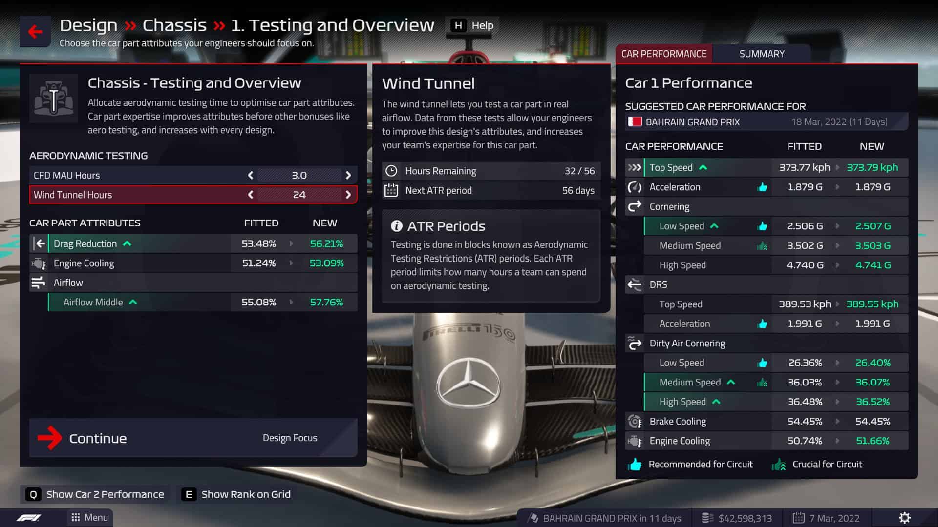 F1 Manager 22 Car Part Development Testing