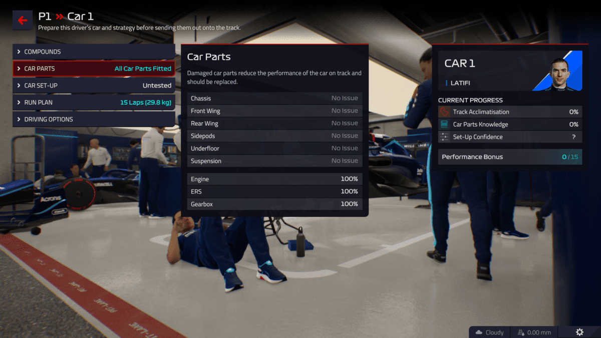 F1 Manager 2022 Practice Session Parts Knowledge