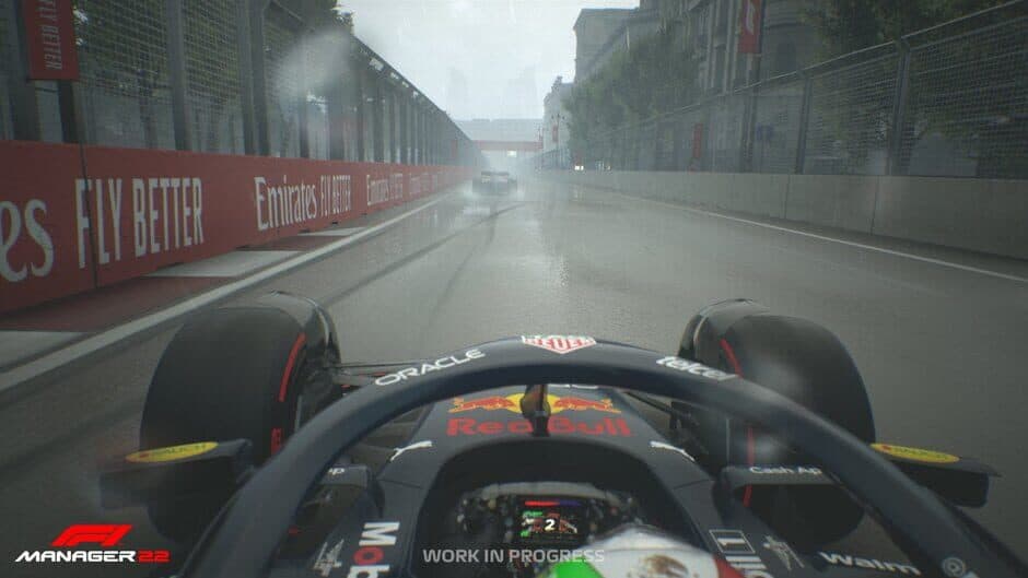 Screenshot from F1 Manager showing a Red Bull driving in Azerbaijan 