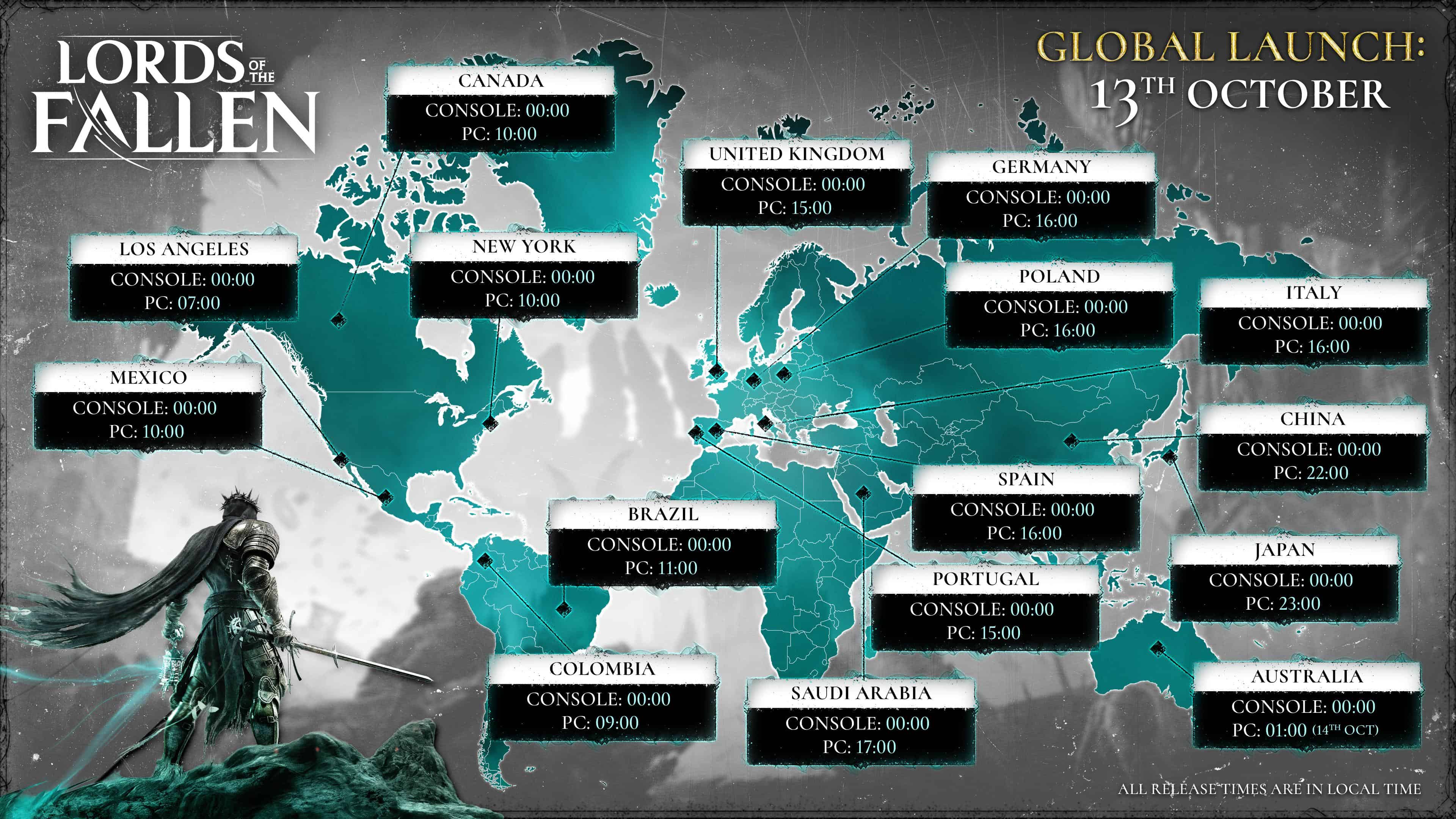 Lords of the Fallen release time map.