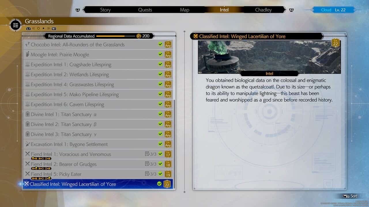 A screenshot of a game screen from FF7 Rebirth showing a number of different items and level up options.
