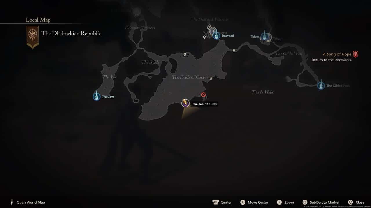 Final Fantasy 16 Notorious Marks locations: The Ten of Clubs location on map.