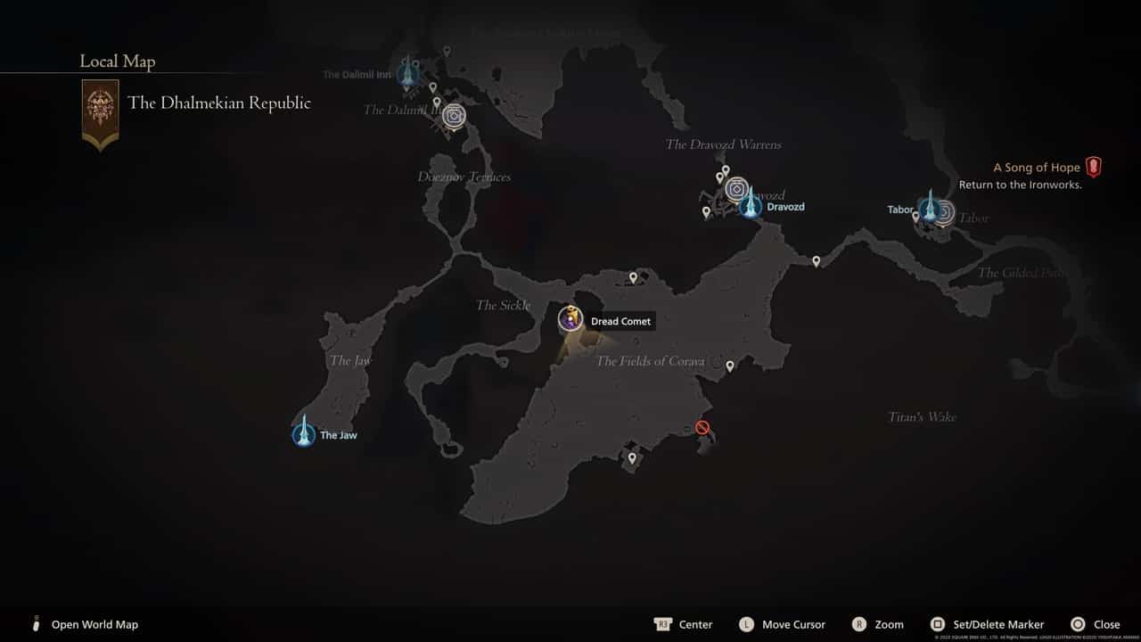 Final Fantasy 16 Notorious Marks locations: Dread Comet location on map.