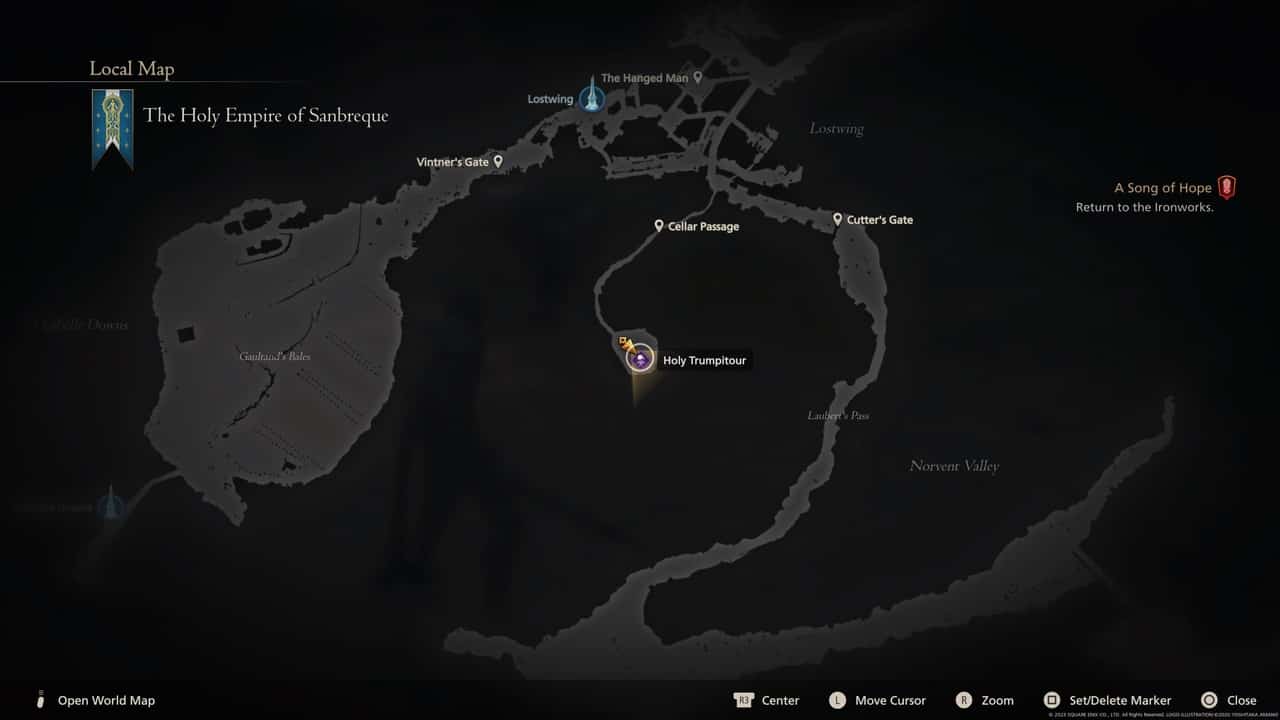 Final Fantasy 16 Notorious Marks locations: Holy Trumpitour location on map.