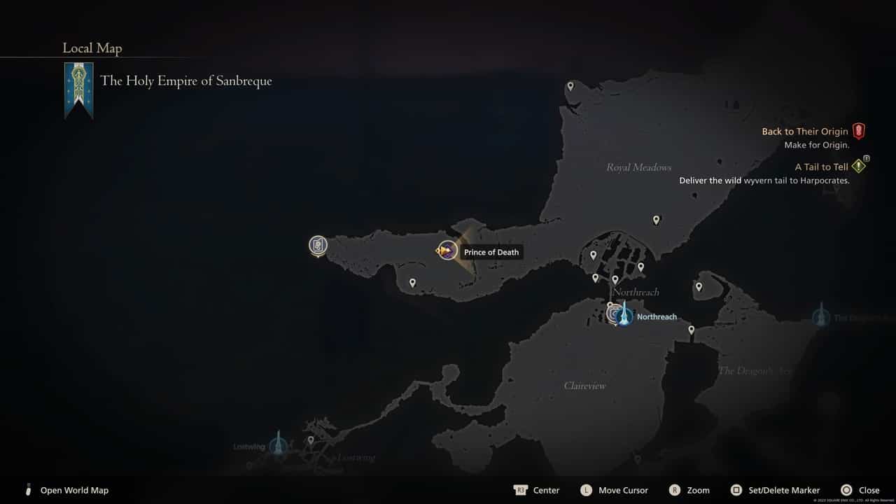 Final Fantasy 16 Notorious Marks locations: Prince of Death location on map.