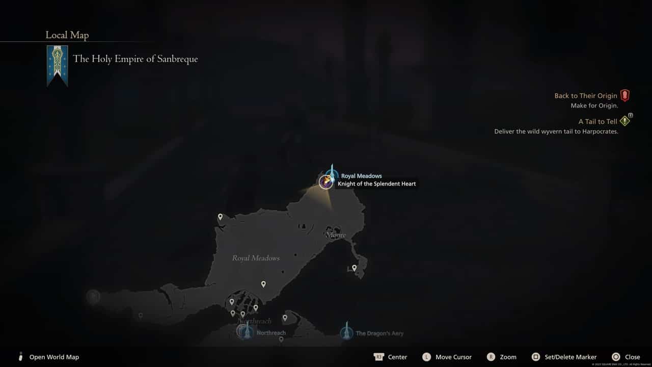 Final Fantasy 16 Notorious Marks locations: Knight of the Splendent Heart location on map.