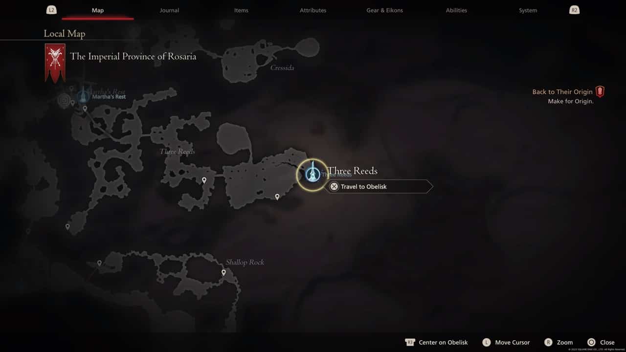 Final Fantasy 16 Obelisk locations: Three Reeds on map.