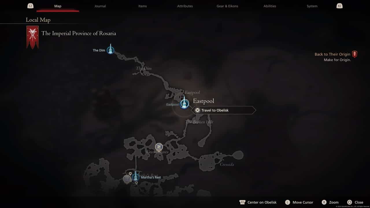 Final Fantasy 16 Obelisk locations: Eastpool on map.