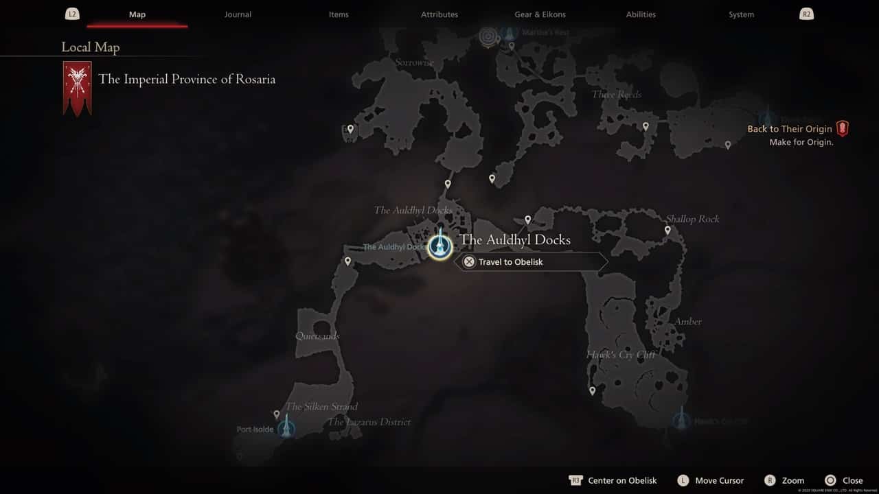Final Fantasy 16 Obelisk locations: The Auldhyl Docks on map.