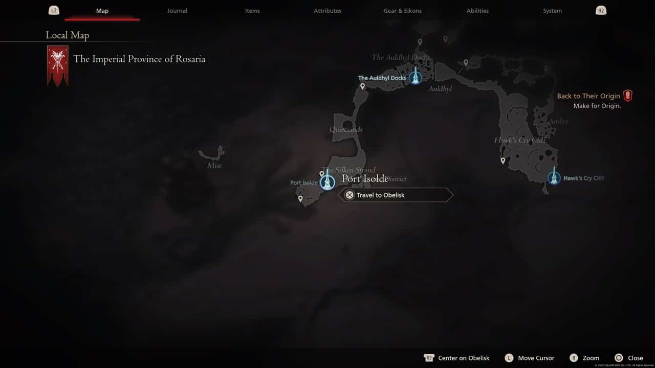 Final Fantasy 16 Obelisk locations: Port Isolde on map.