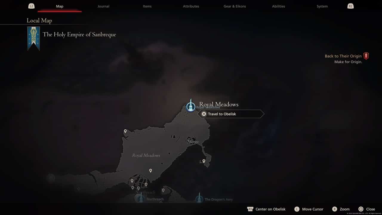 Final Fantasy 16 Obelisk locations: The Dragon's Aery on map.