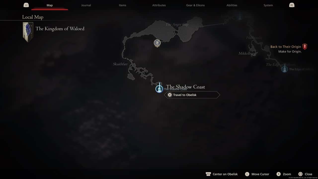 Final Fantasy 16 Obelisk locations: The Shadow Coast on map.
