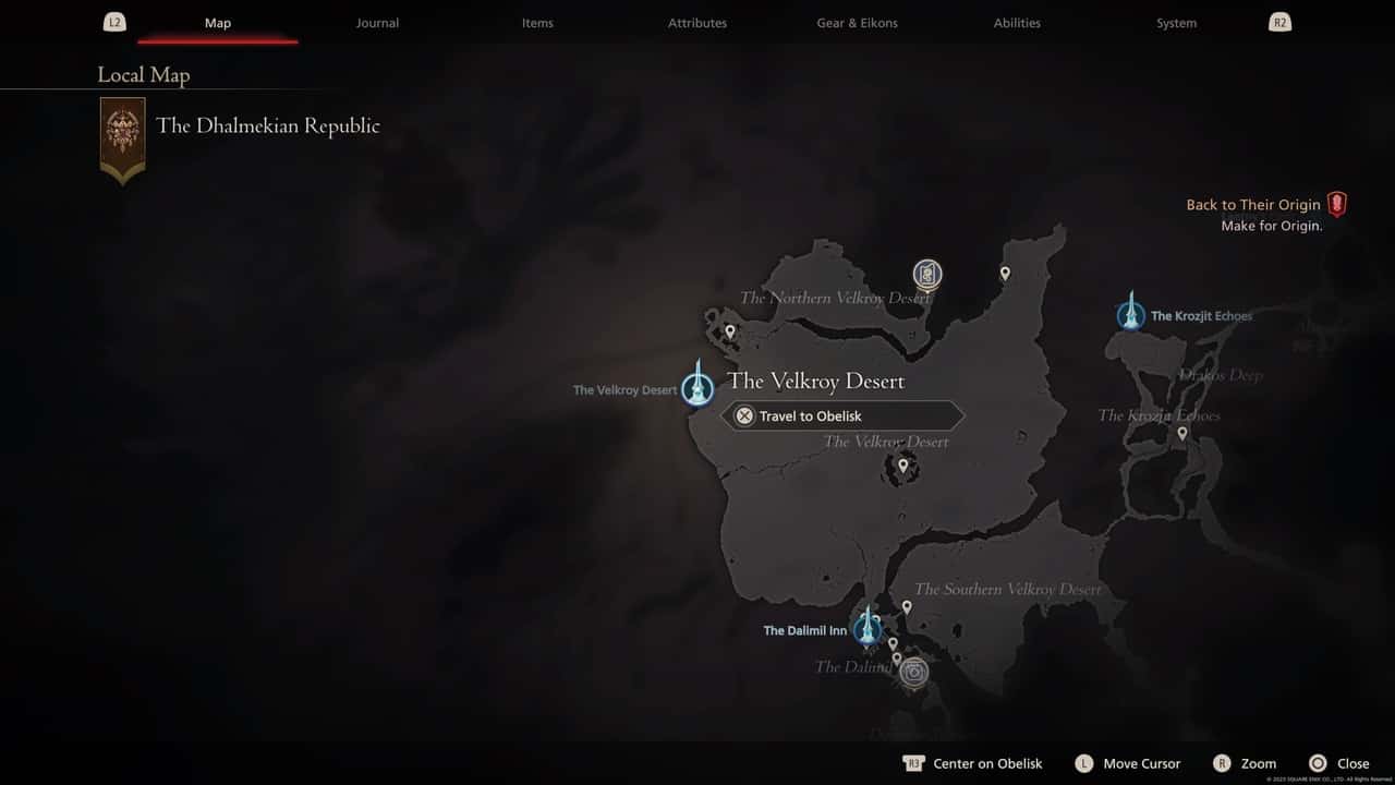 Final Fantasy 16 Obelisk locations: The Velkroy Desert on map.