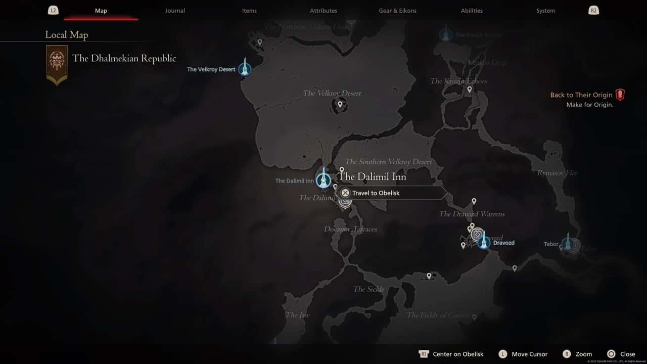 Final Fantasy 16 Obelisk locations: The Dalimil Inn on map.