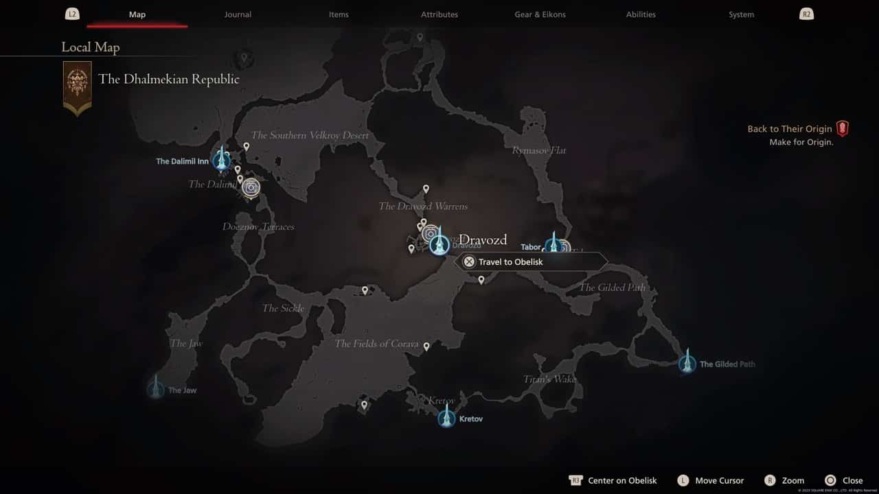 Final Fantasy 16 Obelisk locations: Dravozd on map.