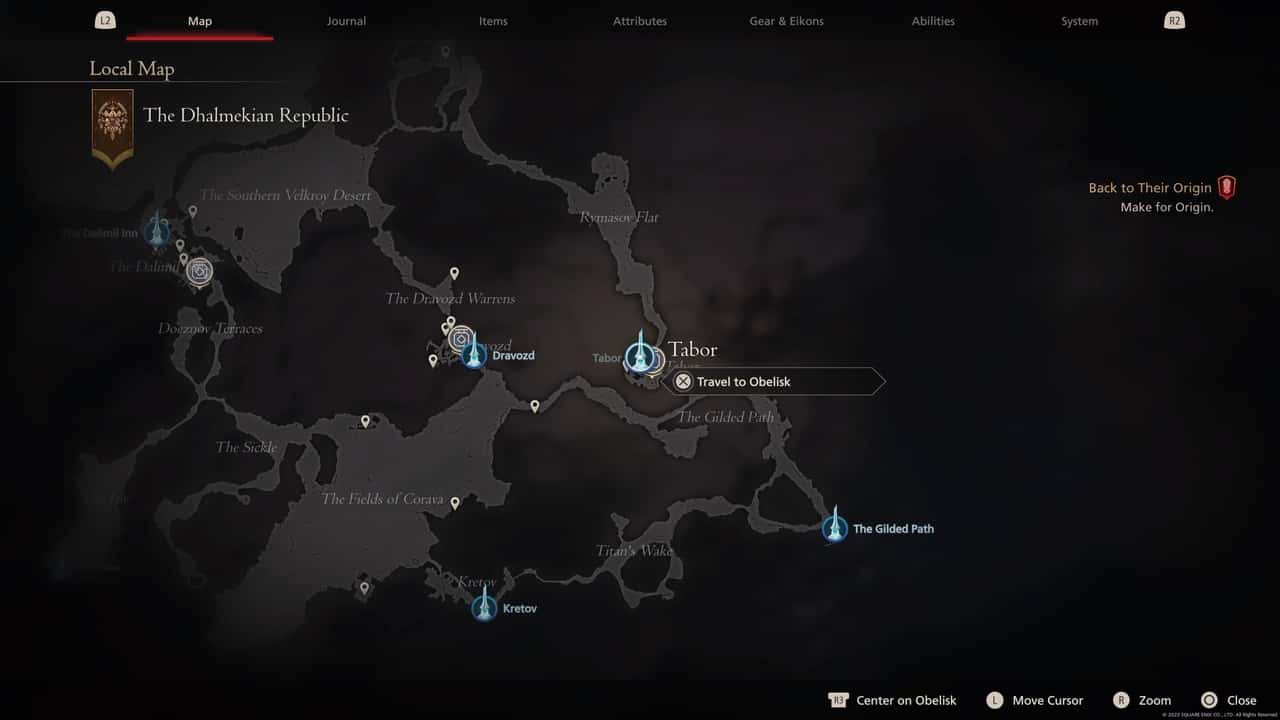 Final Fantasy 16 Obelisk locations: Tabor on map.