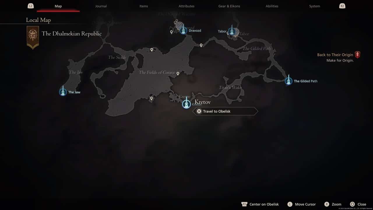 Final Fantasy 16 Obelisk locations: Kretov on map.