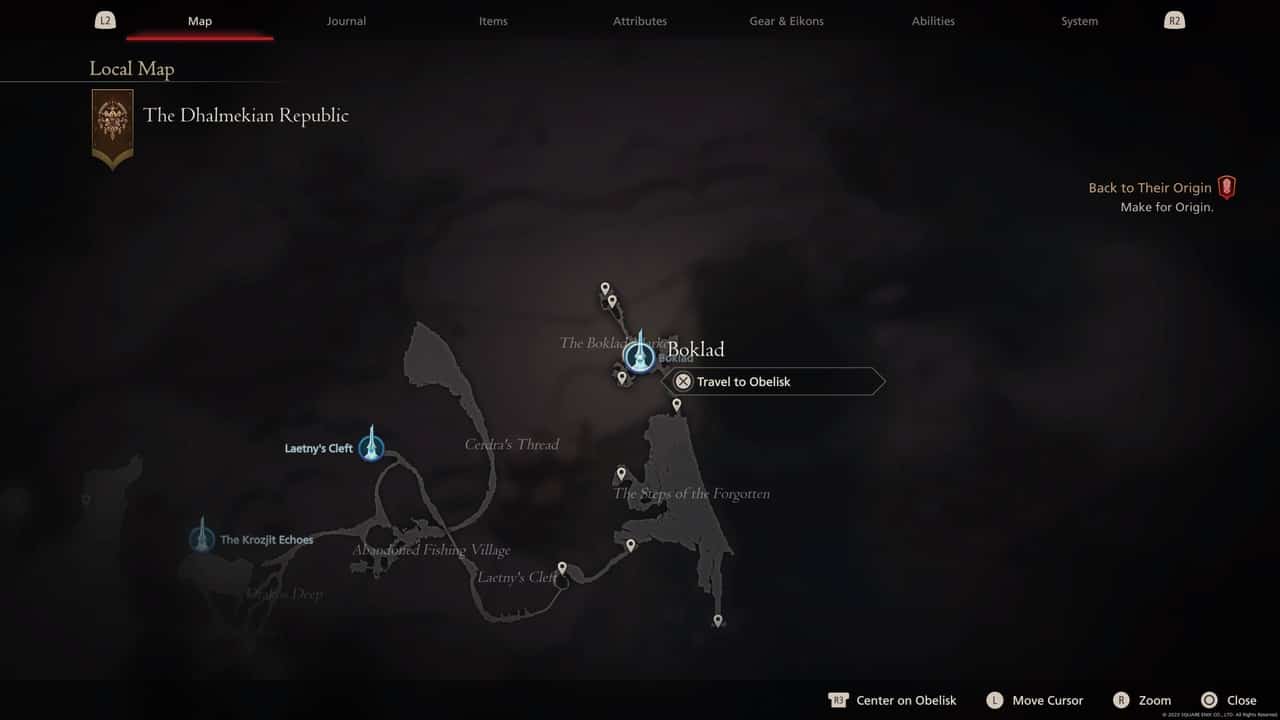 Final Fantasy 16 Obelisk locations: Boklad on map.