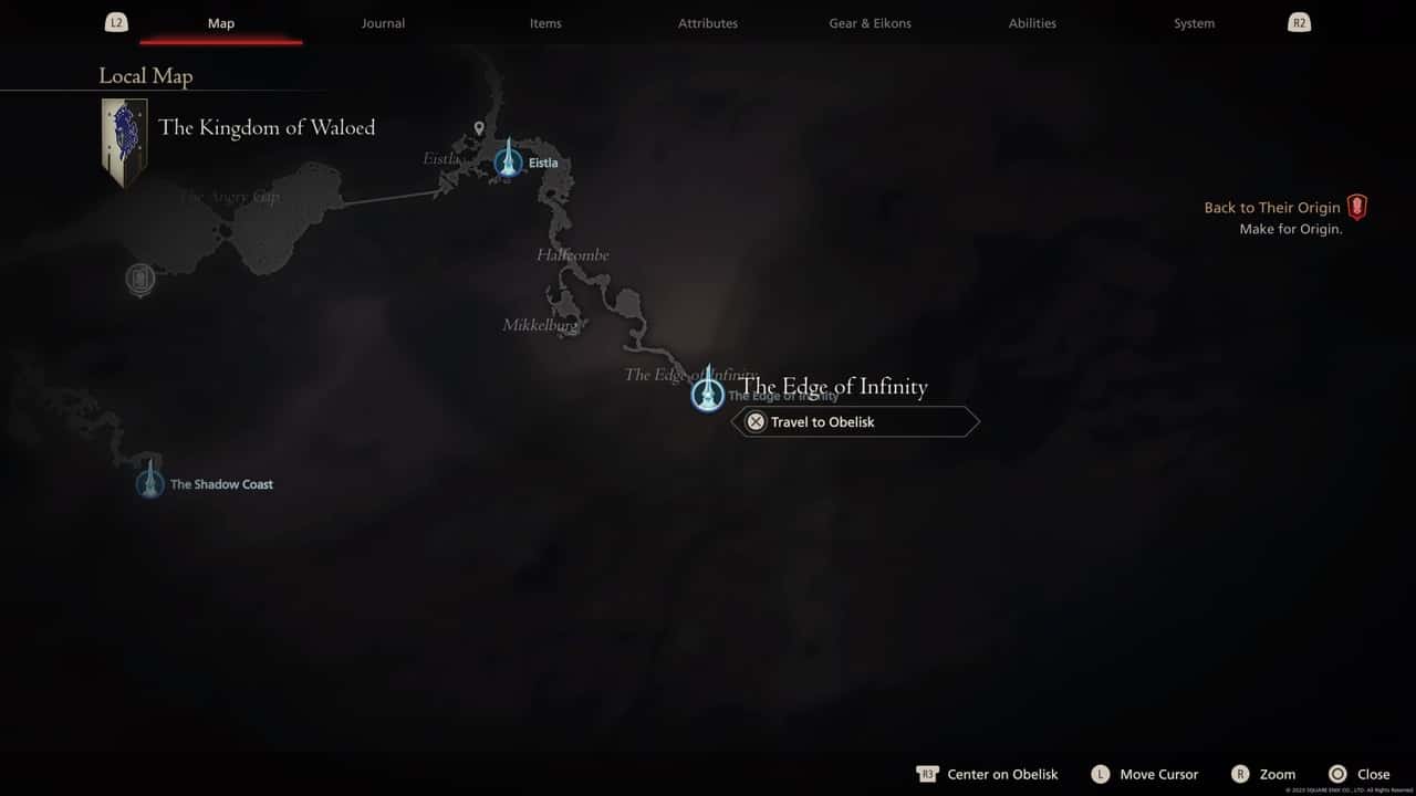 Final Fantasy 16 Obelisk locations: The Edge of Infinity location on map.