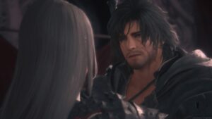 Final Fantasy 16 bosses: Clive looking at Jill in The Hideaway.