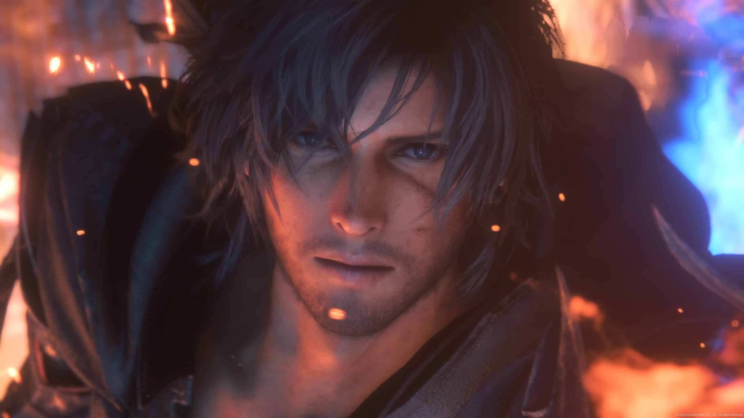 Final Fantasy 16 review: Clive surrounded by flames.