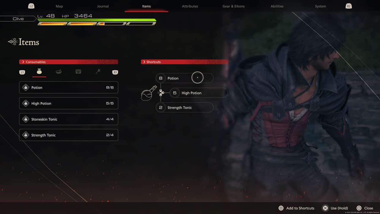 How to heal in Final Fantasy 16: shortcut reassigning in pause menu.