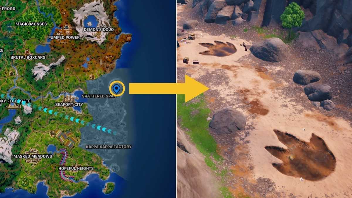 Godzilla's footprint location on Fortnite map