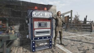 Fallout-76-Treasury-Notes-Player-Next-to-Gold-Press-Machine
