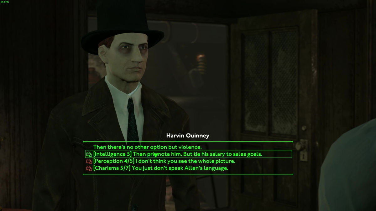 Fallout London Tips: Picture of a dialogue conversation in Fallout London.