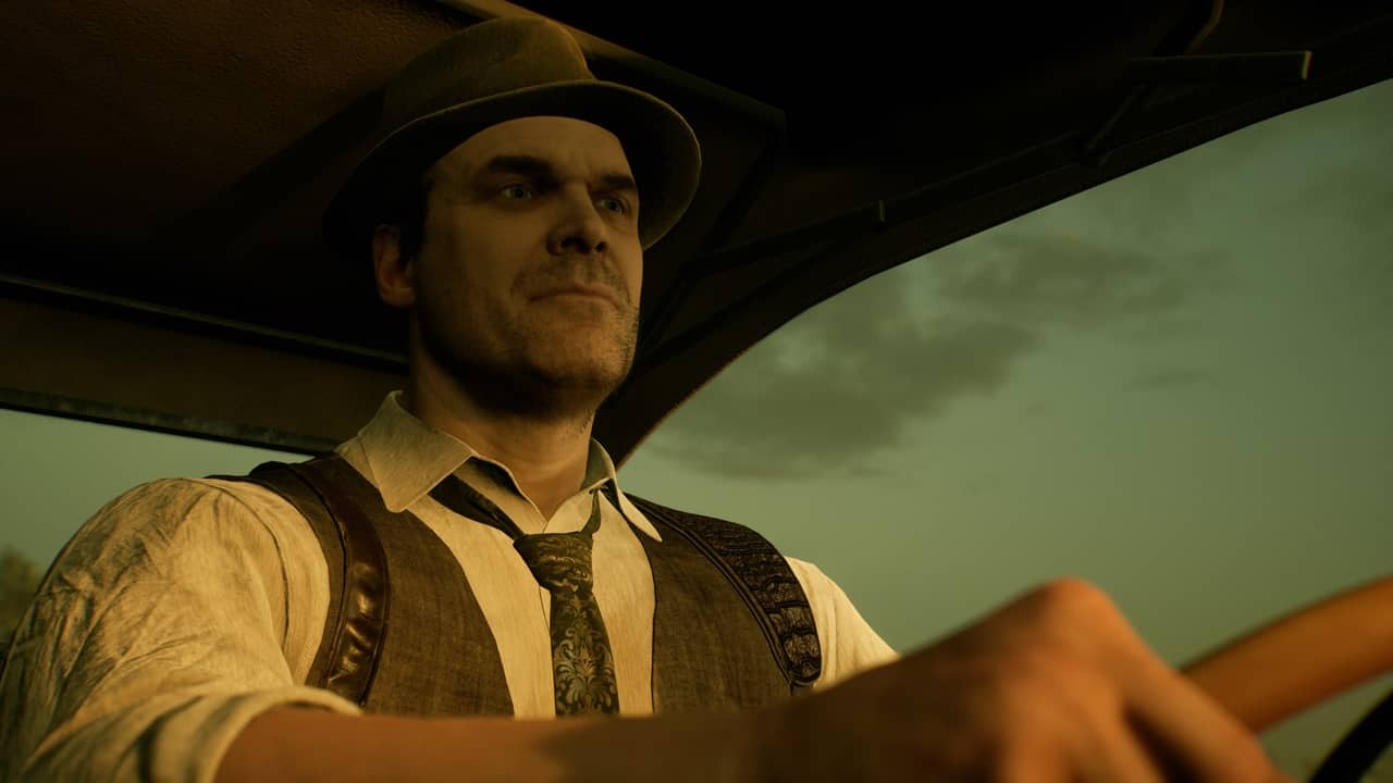 Alone in the Dark how to save - Edward Carnby driving a car through the bayou.
