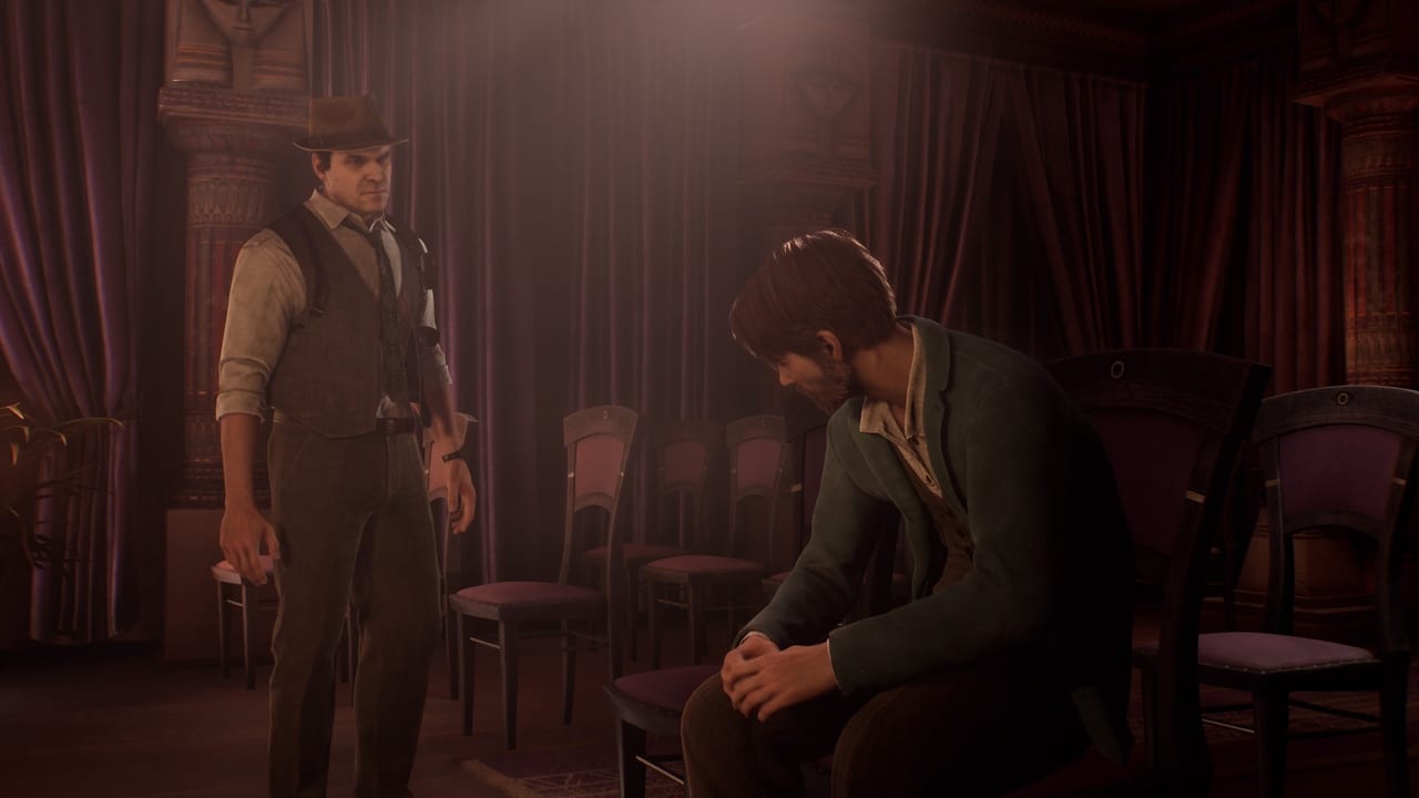 Alone in the Dark attic talisman puzzle: Jeremy and Edward talking the magic theatre near the New Orleans Riverside.