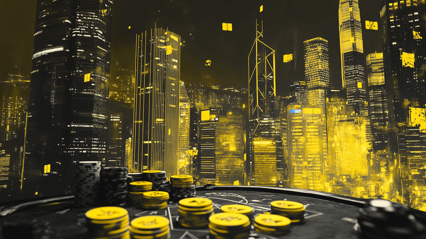 Casino chips with Hong Kong backdrop - image for Hong Kong online casinos page.