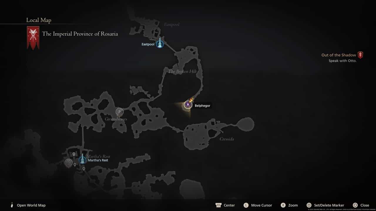Final Fantasy 16 Notorious Marks locations: Belphegor location on map.