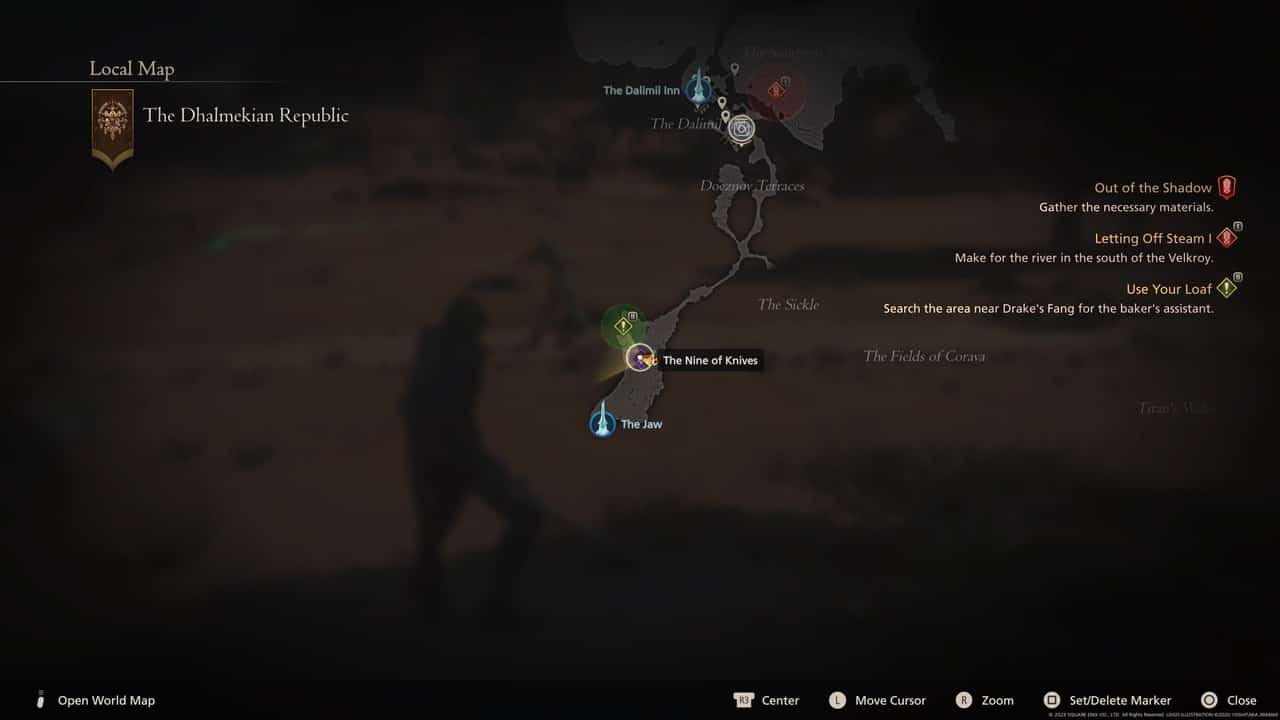 Final Fantasy 16 Notorious Marks locations: The Nine of Knives location on map.