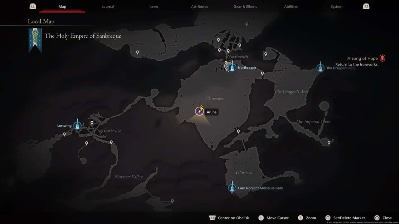 Final Fantasy 16 Notorious Marks locations: Aruna location on map.