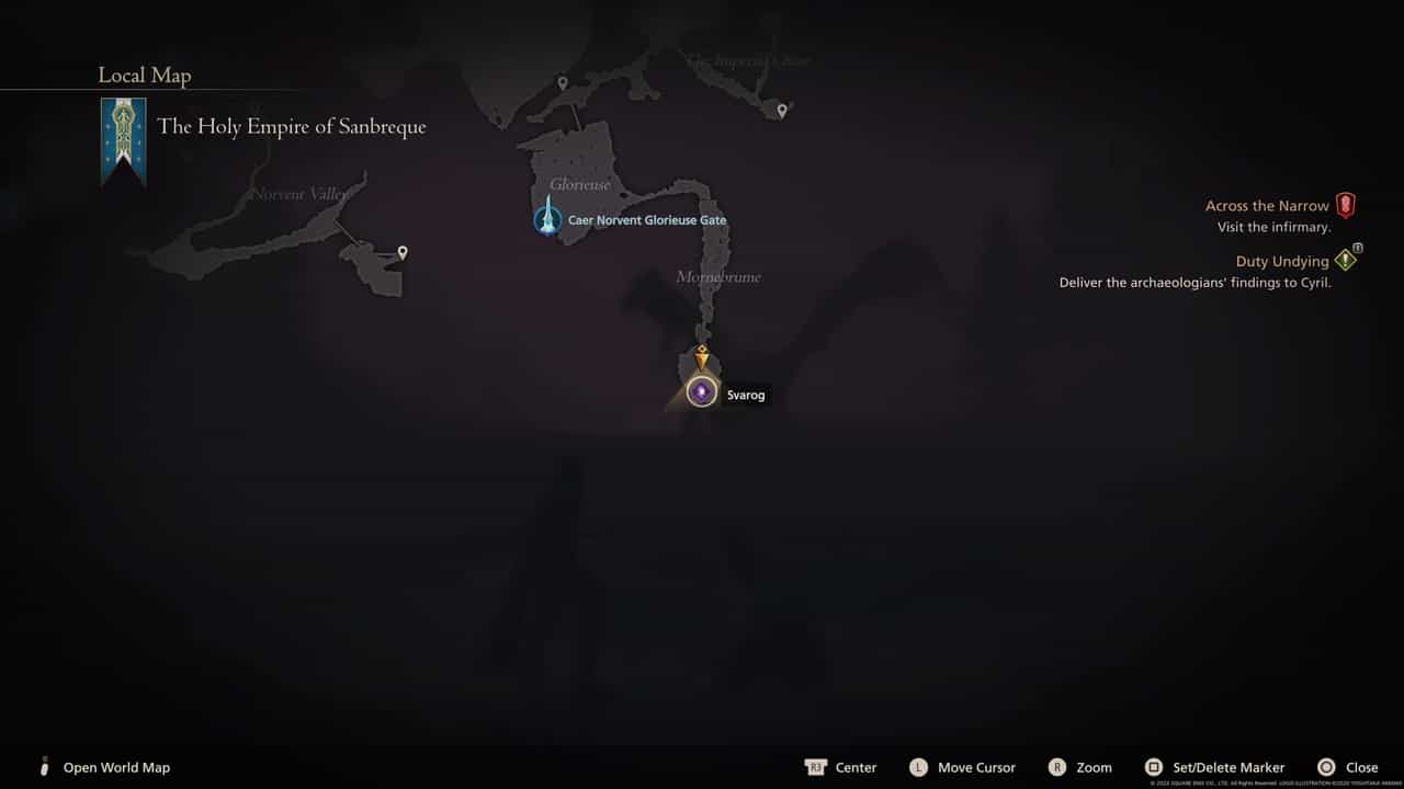Final Fantasy 16 Notorious Marks locations: Svarog location on map.